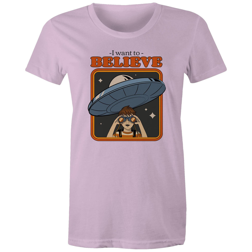 I Want To Believe, UFO - Womens T-shirt Lavender Womens T-shirt Printed In Australia Sci Fi