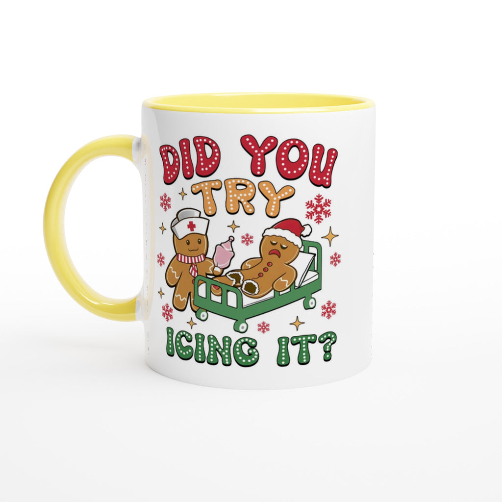 Gingerbread, Did You Try Icing It White 11oz Ceramic Mug with Colour Inside Ceramic Yellow Christmas Colour Mug Christmas Globally Fulfilled