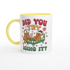 Gingerbread, Did You Try Icing It White 11oz Ceramic Mug with Colour Inside Ceramic Yellow Christmas Colour Mug Christmas Globally Fulfilled