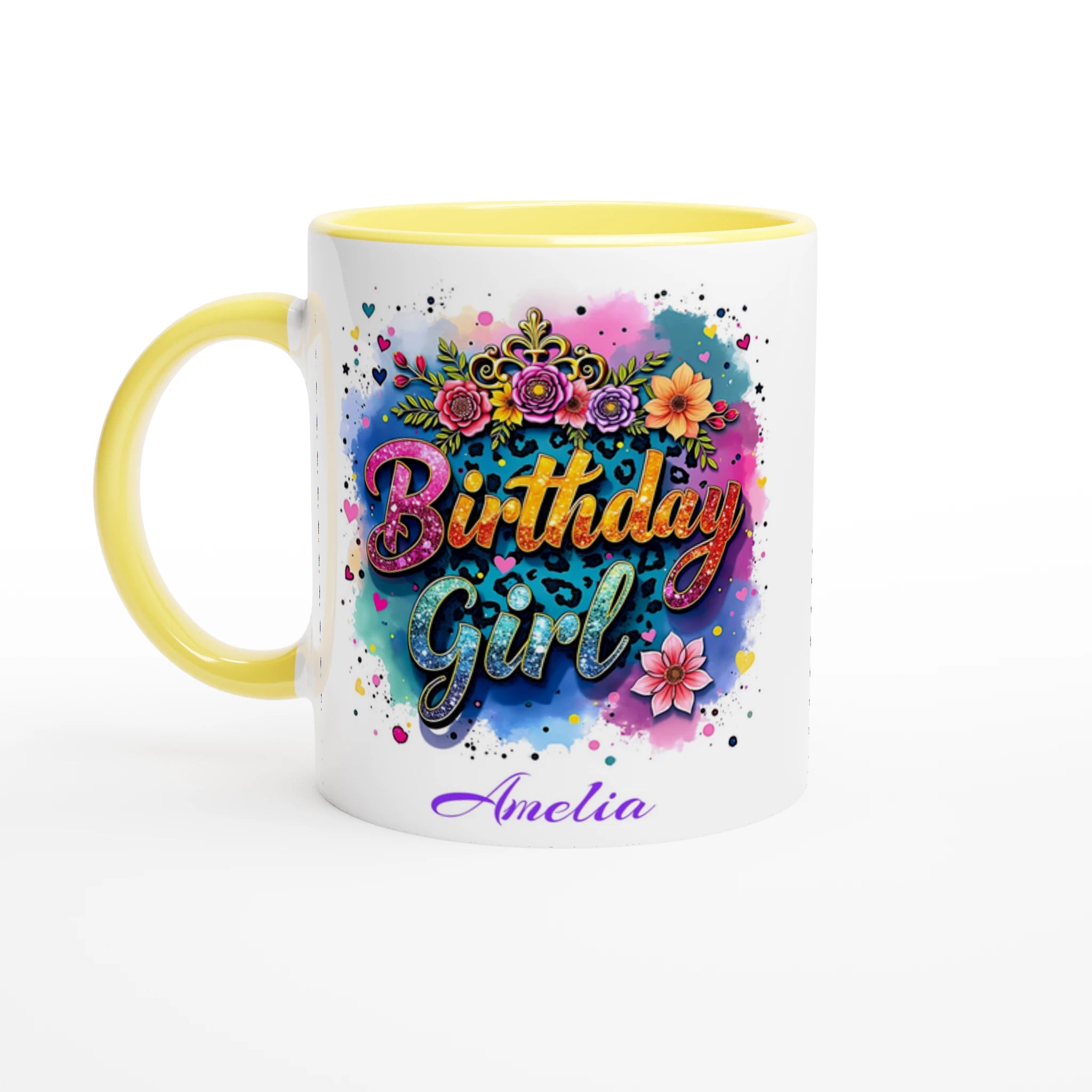 Personalise - Birthday Girl - 11oz Ceramic Mug Ceramic Yellow Personalised 11oz Mug Birthday customise Globally Fulfilled Name personalise