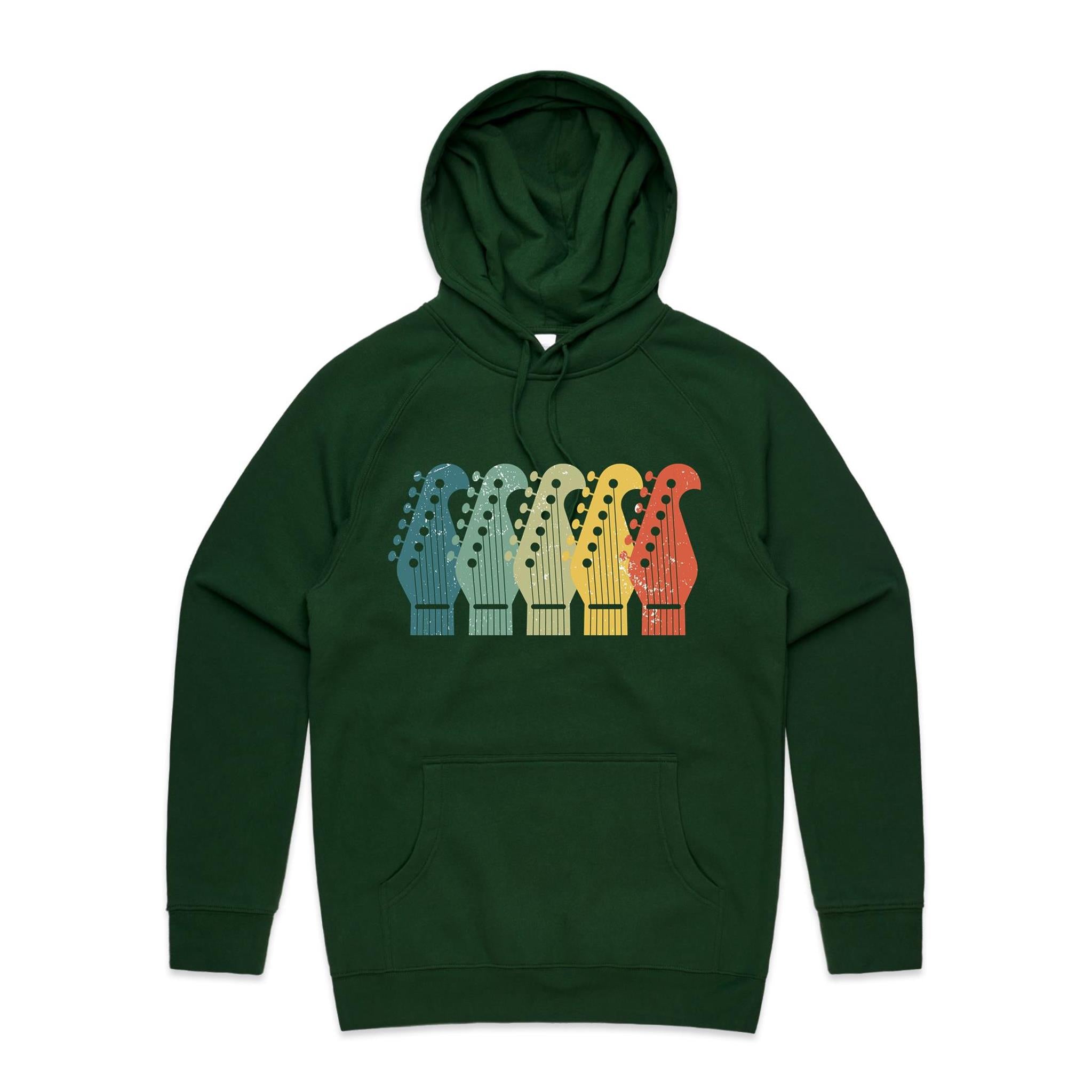 Vintage Guitar Headstock - Mens Hoodie Forest Green Mens Hoodie Music Printed In Australia