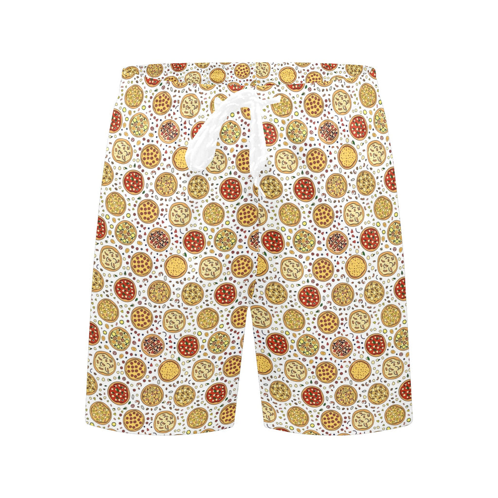 Round Pizzas On White Men's Mid-Length Beach Shorts Men's Mid-Length Beach Shorts Food Printed Offshore