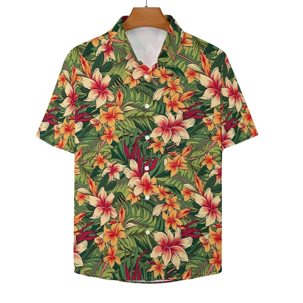 Vintage Hawaiian Flower Women's Short-Sleeve Button Up Shirt Women's Short-Sleeve Button Up Shirt Plants Printed Offshore
