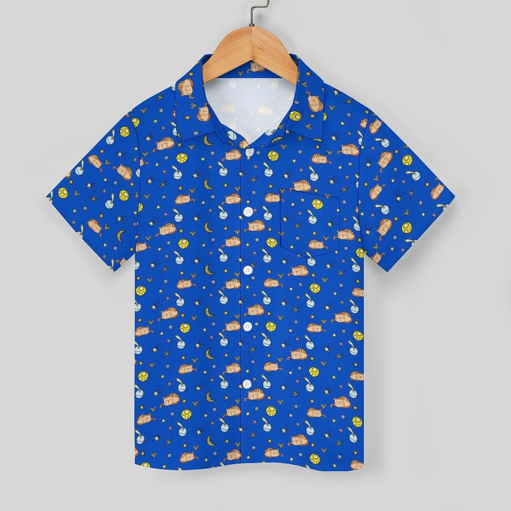 Cats In Space Kids Youth Short Sleeve Button Up Shirt