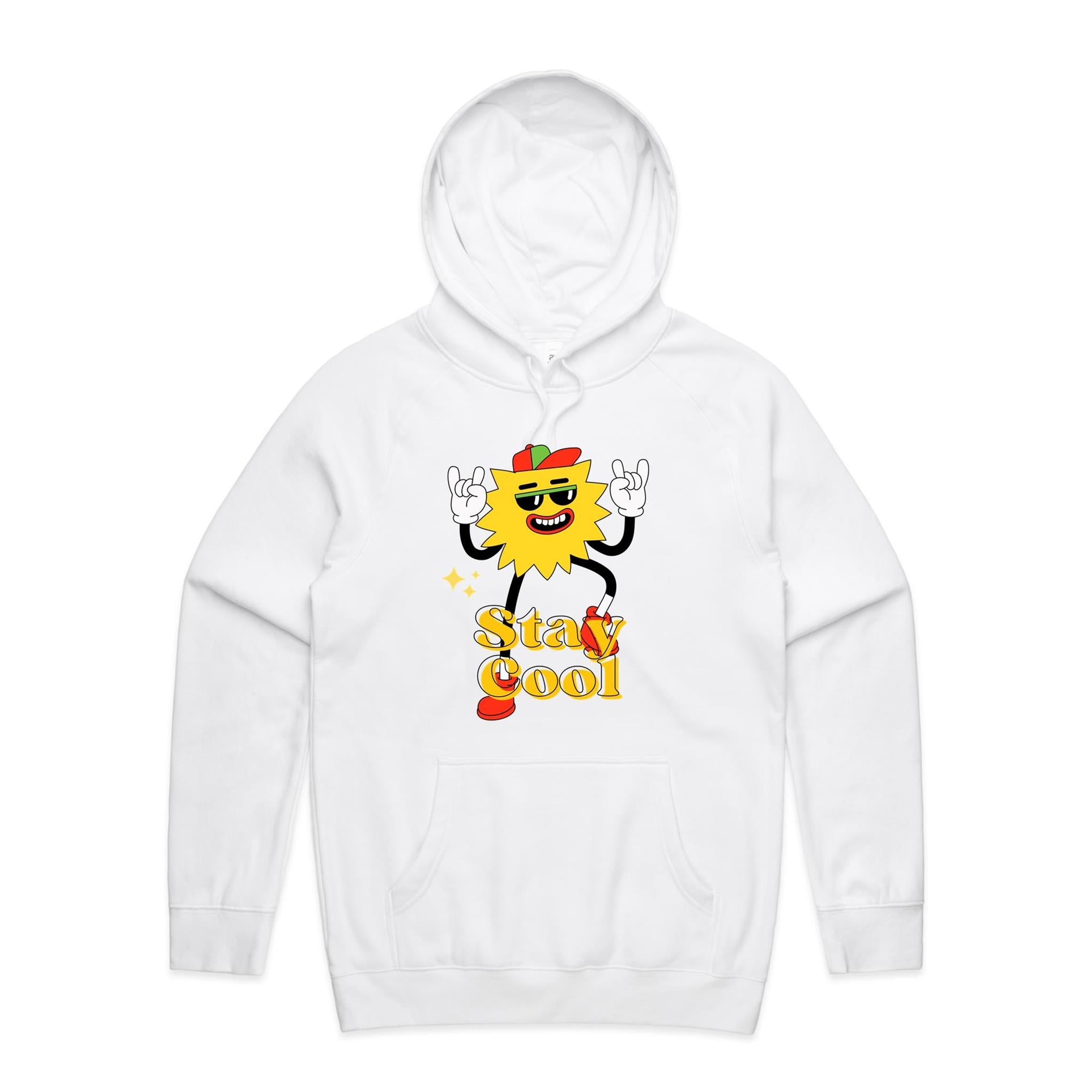 Stay Cool - Mens Hoodie White Mens Hoodie Printed In Australia