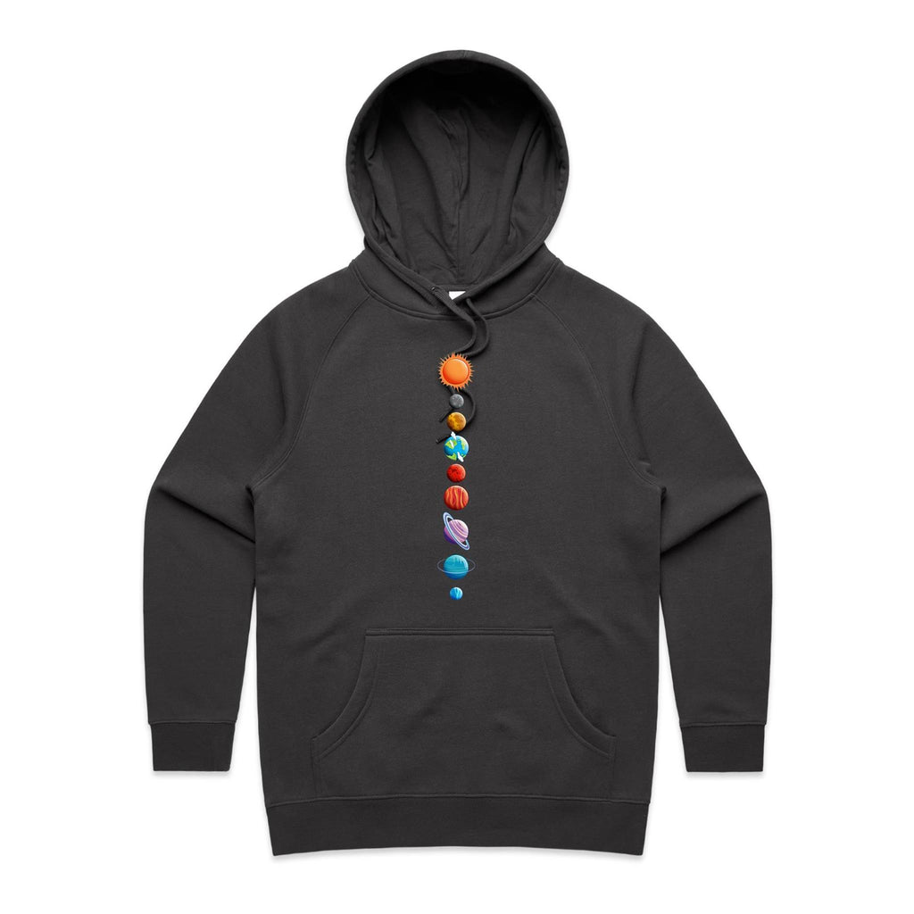 Our Solar System - Womens Hoodie Coal Womens Hoodie Printed In Australia Space