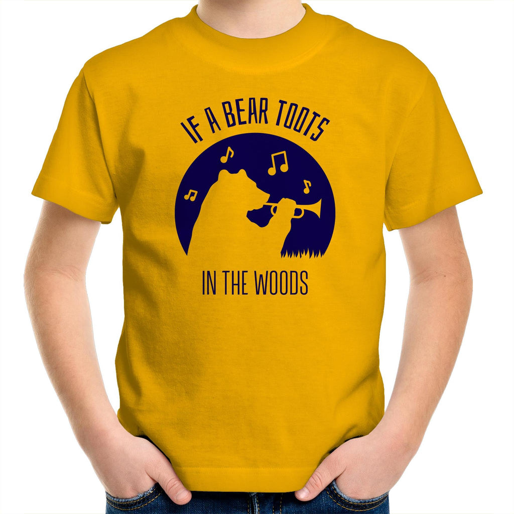 If A Bear Toots In The Woods, Saxophone Player - Kids Youth T-Shirt Gold Kids Youth T-shirt animal Music Printed In Australia