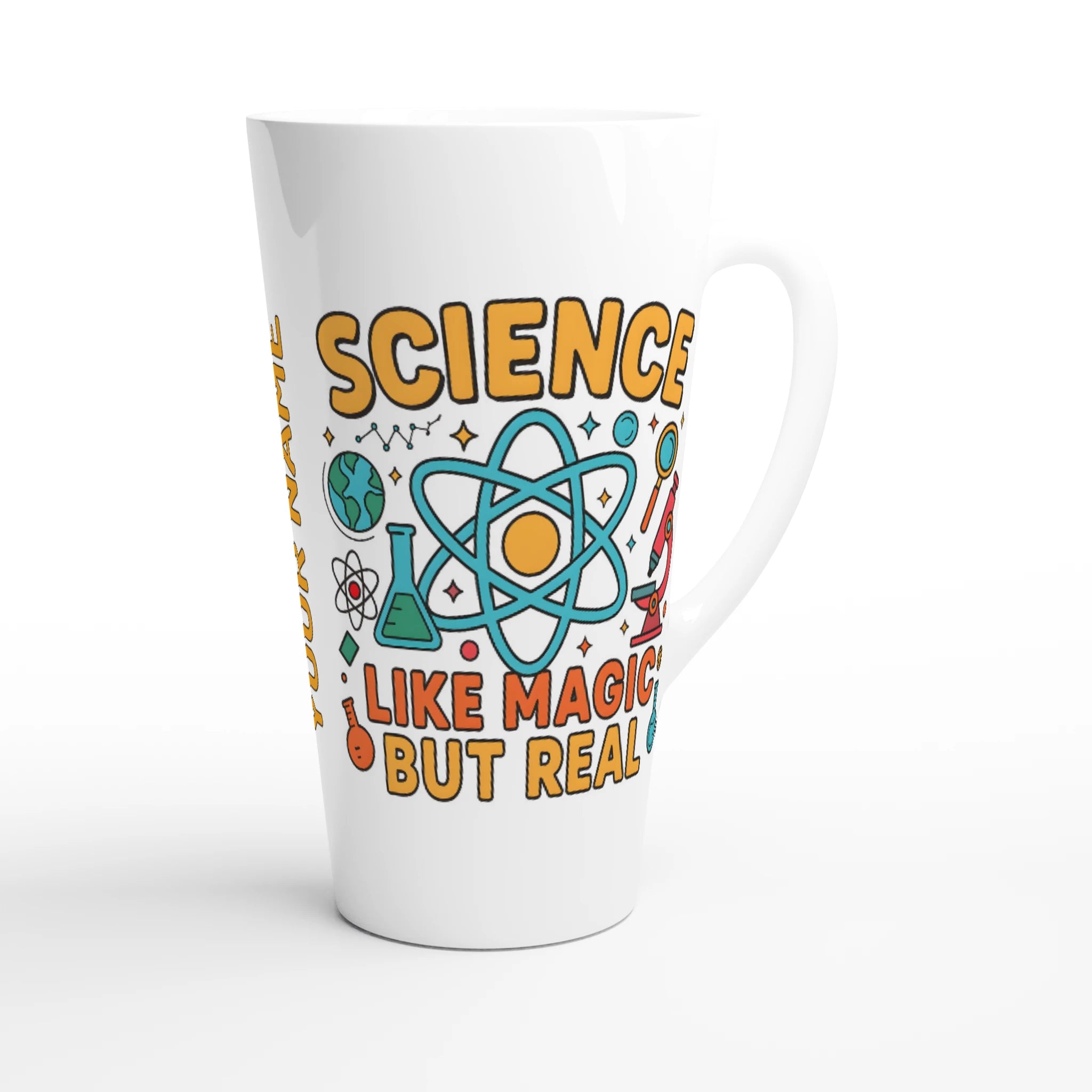 Personalised Science, Like Magic But Real White Latte 17oz Ceramic Mug Personalised Latte Mug Globally Fulfilled Science