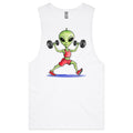 Alien Dumbells - Tank Top Tee White Drop Arm Tank Top Fitness Printed In Australia