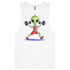 Alien Dumbells - Tank Top Tee White Drop Arm Tank Top Fitness Printed In Australia