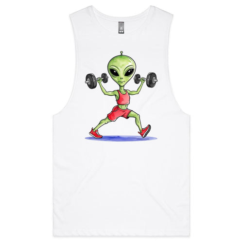 Alien Dumbells - Tank Top Tee White Drop Arm Tank Top Fitness Printed In Australia