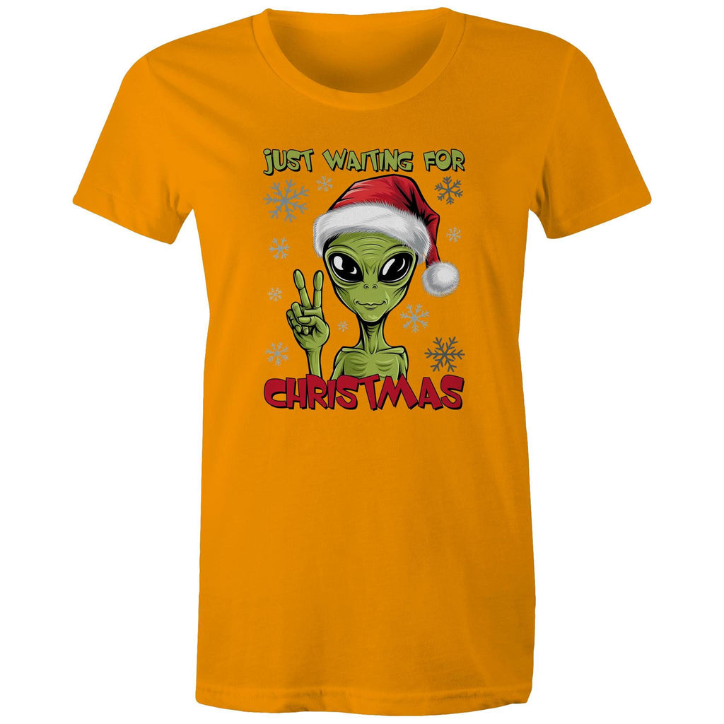 Just Waiting For Christmas, Alien - Womens T-shirt Orange Womens Christmas T-shirt Christmas Printed In Australia