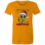 Just Waiting For Christmas, Alien - Womens T-shirt Orange Womens Christmas T-shirt Christmas Printed In Australia