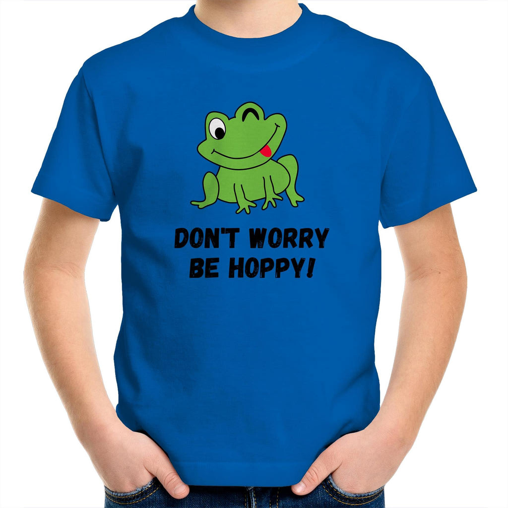 Don't Worry Be Hoppy, Frog - Kids Youth T-Shirt Bright Royal Kids Youth T-shirt animal Printed In Australia