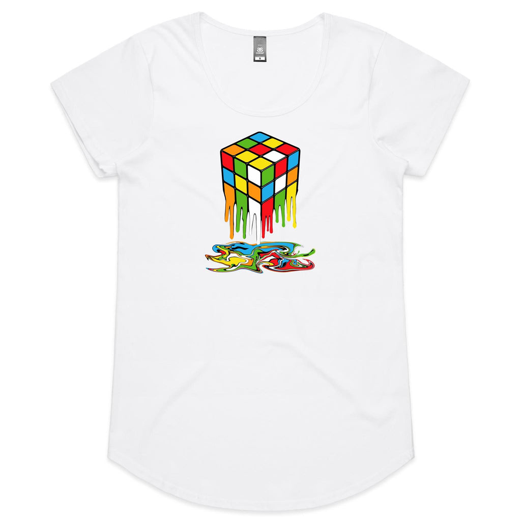 Melting Game Cube - Womens Scoop Neck T-Shirt White Womens Scoop Neck T-shirt Games Printed In Australia