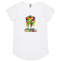 Melting Game Cube - Womens Scoop Neck T-Shirt White Womens Scoop Neck T-shirt Games Printed In Australia