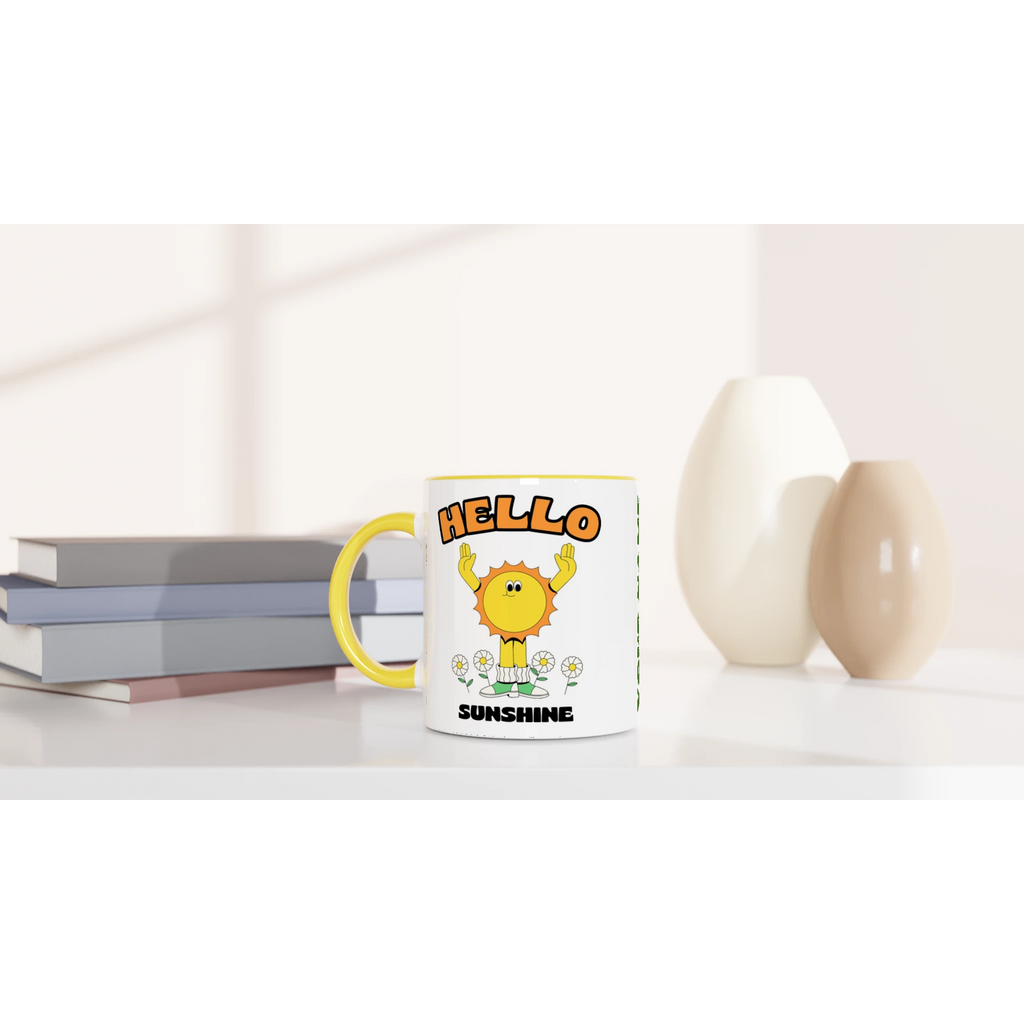 Personalised - Hello Sunshine - White 11oz Ceramic Mug with Colour Inside Personalised 11oz Mug customise Globally Fulfilled personalise Retro Summer