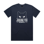 Judging You Silently Cat Men's AS Colour T-shirt Midnight Blue Mens T-shirt animal Printed In Australia