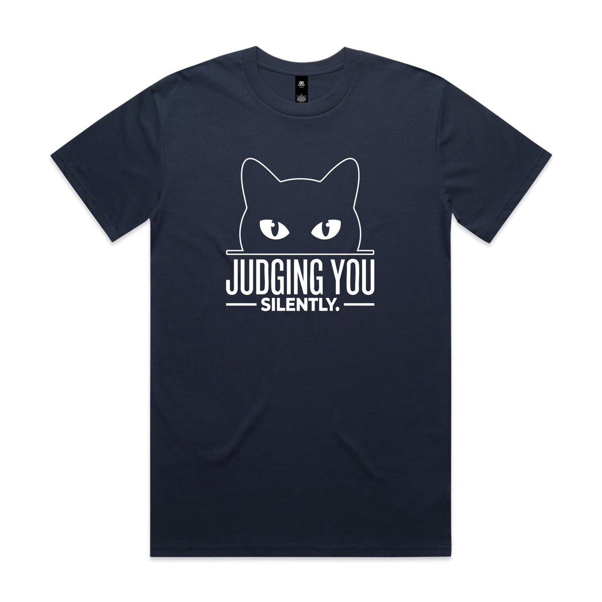 Judging You Silently Cat Men's AS Colour T-shirt Midnight Blue Mens T-shirt animal Printed In Australia
