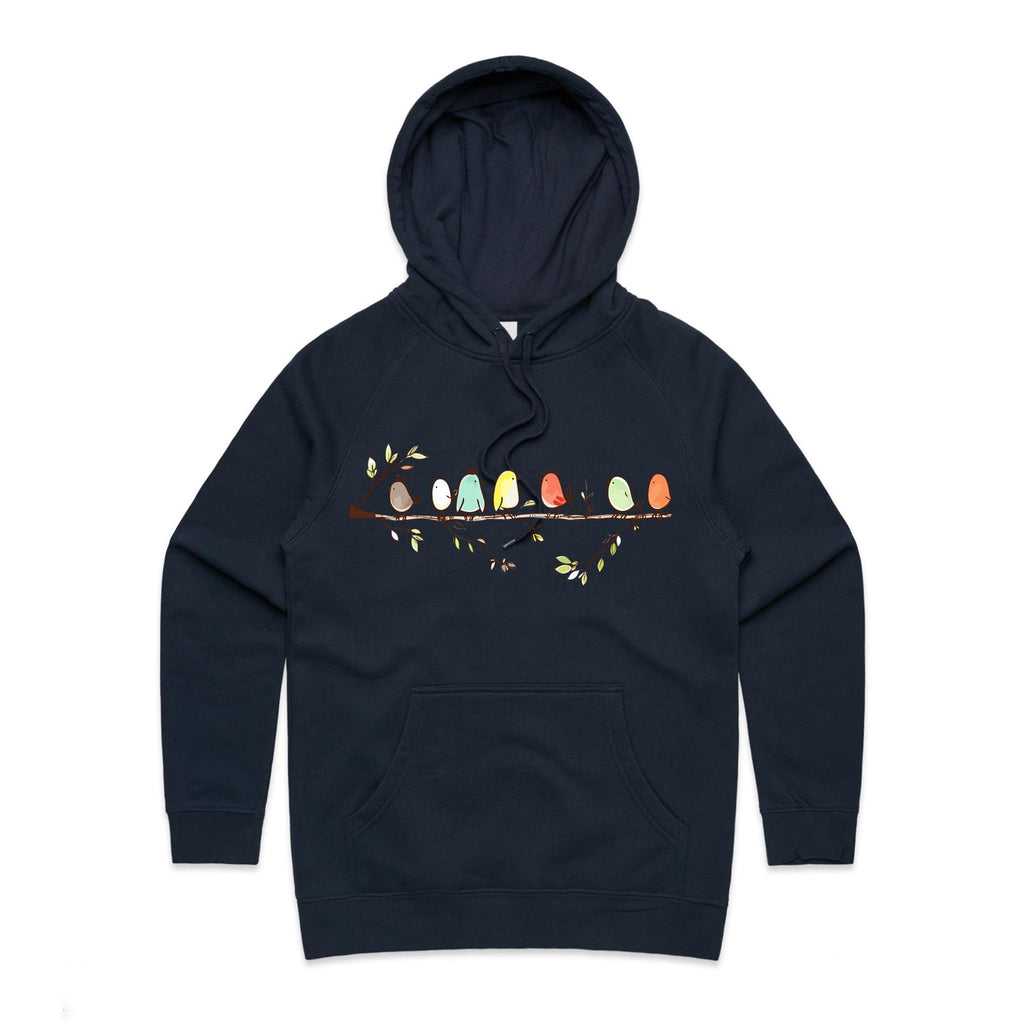 Birds On A Branch - Womens Hoodie Navy Womens Hoodie animal Printed In Australia