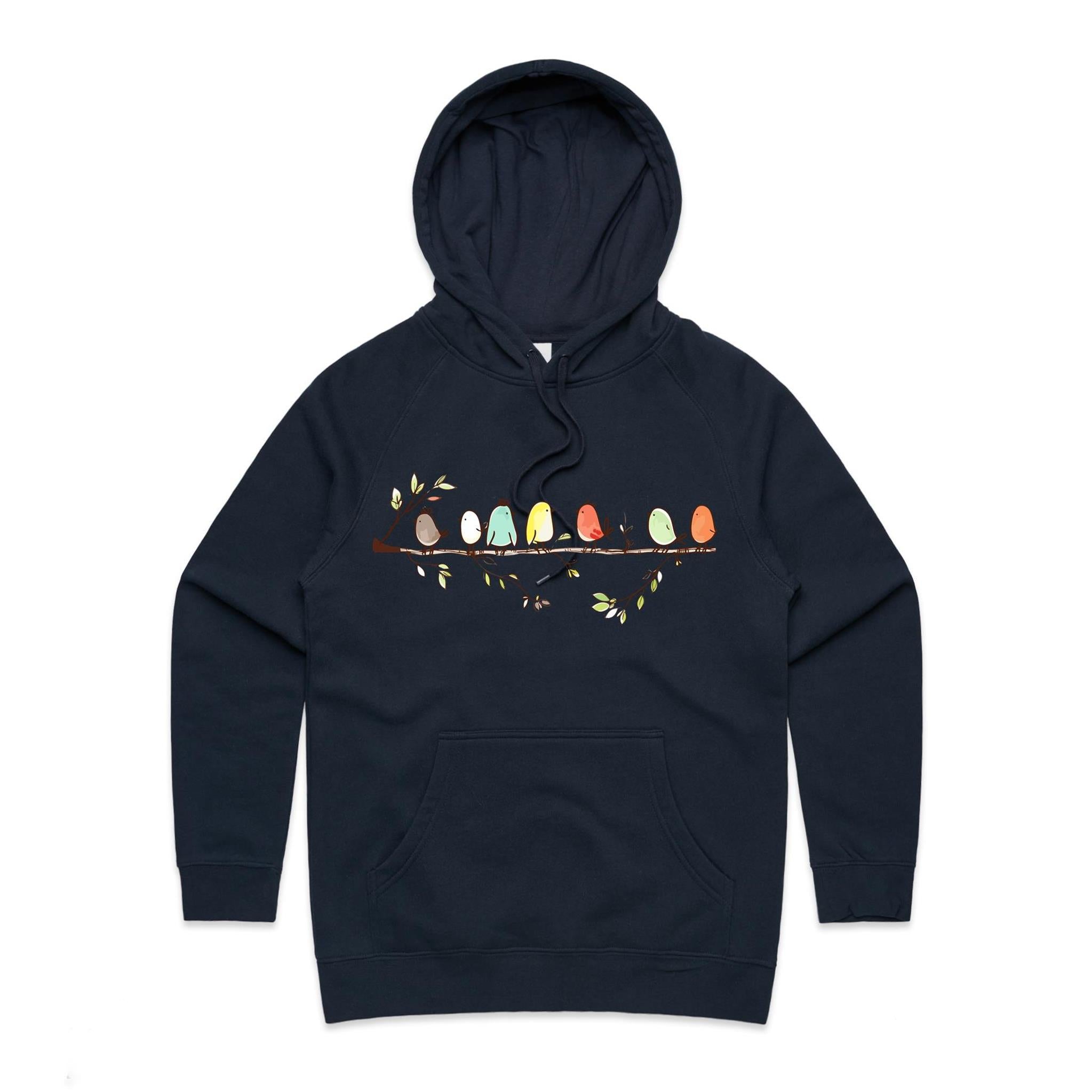 Birds On A Branch - Womens Hoodie Navy Womens Hoodie animal Printed In Australia