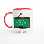 Personalised - Best Teacher Ever, Blackboard - White 11oz Ceramic Mug with Colour Inside Ceramic Red Personalised 11oz Mug