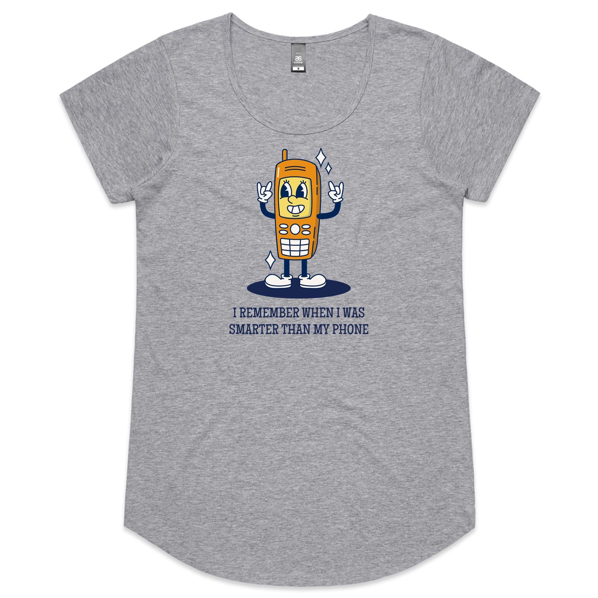 I Remember When I Was Smarter Than My Phone - Womens Scoop Neck T-Shirt Grey Marle Womens Scoop Neck T-shirt Printed In Australia Tech