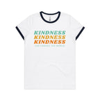 Kindness Can Change The World - Women's Ringer Tee White Navy Womens Ringer T-shirt Kindness Printed In Australia