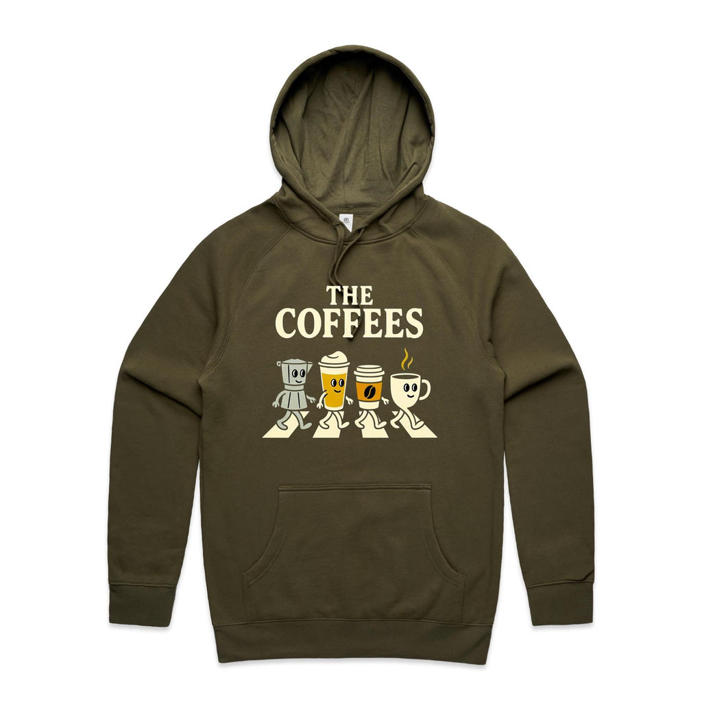 The Coffees, Crossing Road Men's AS Colour Hoodie Army Mens Hoodie Coffee Music Printed In Australia