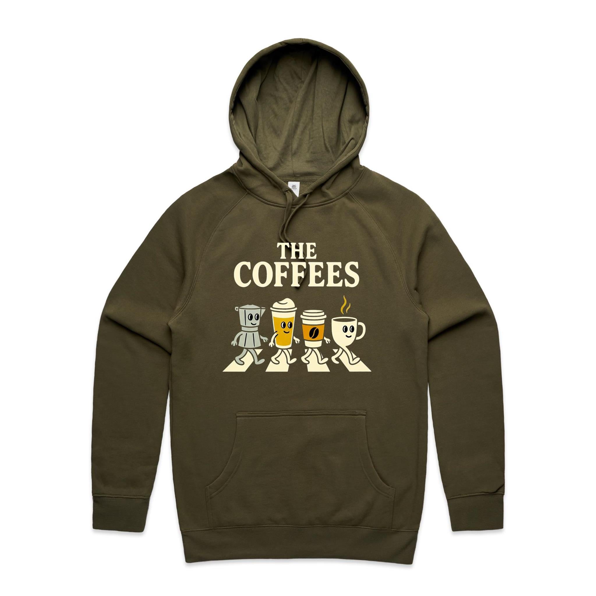 The Coffees, Crossing Road Men's AS Colour Hoodie Army Mens Hoodie Coffee Music Printed In Australia