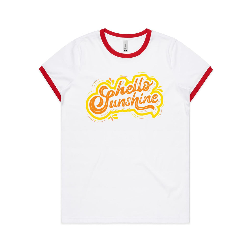 Hello Sunshine - Women's Ringer Tee White Red Womens Ringer T-shirt Printed In Australia Summer