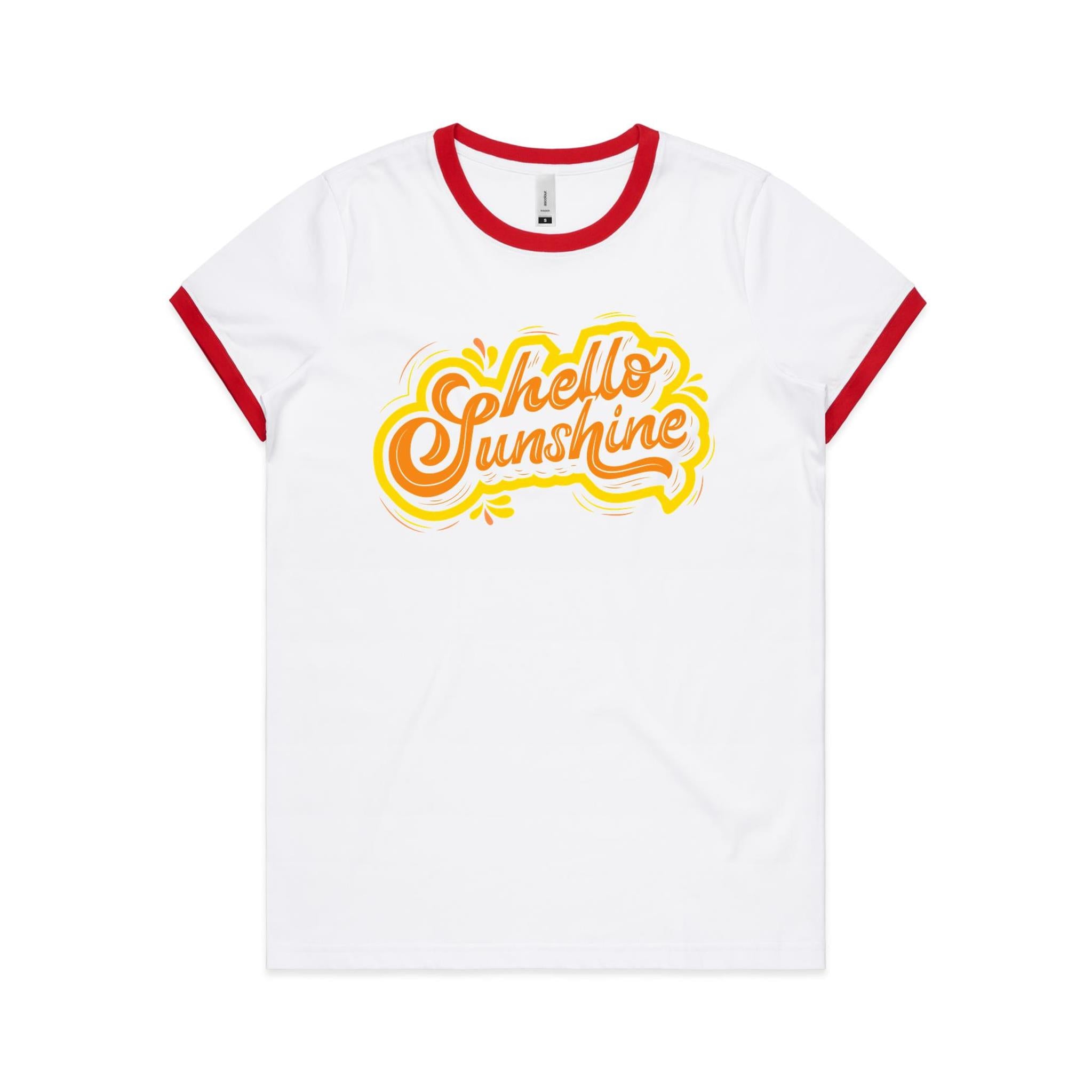 Hello Sunshine - Women's Ringer Tee White Red Womens Ringer T-shirt Printed In Australia Summer