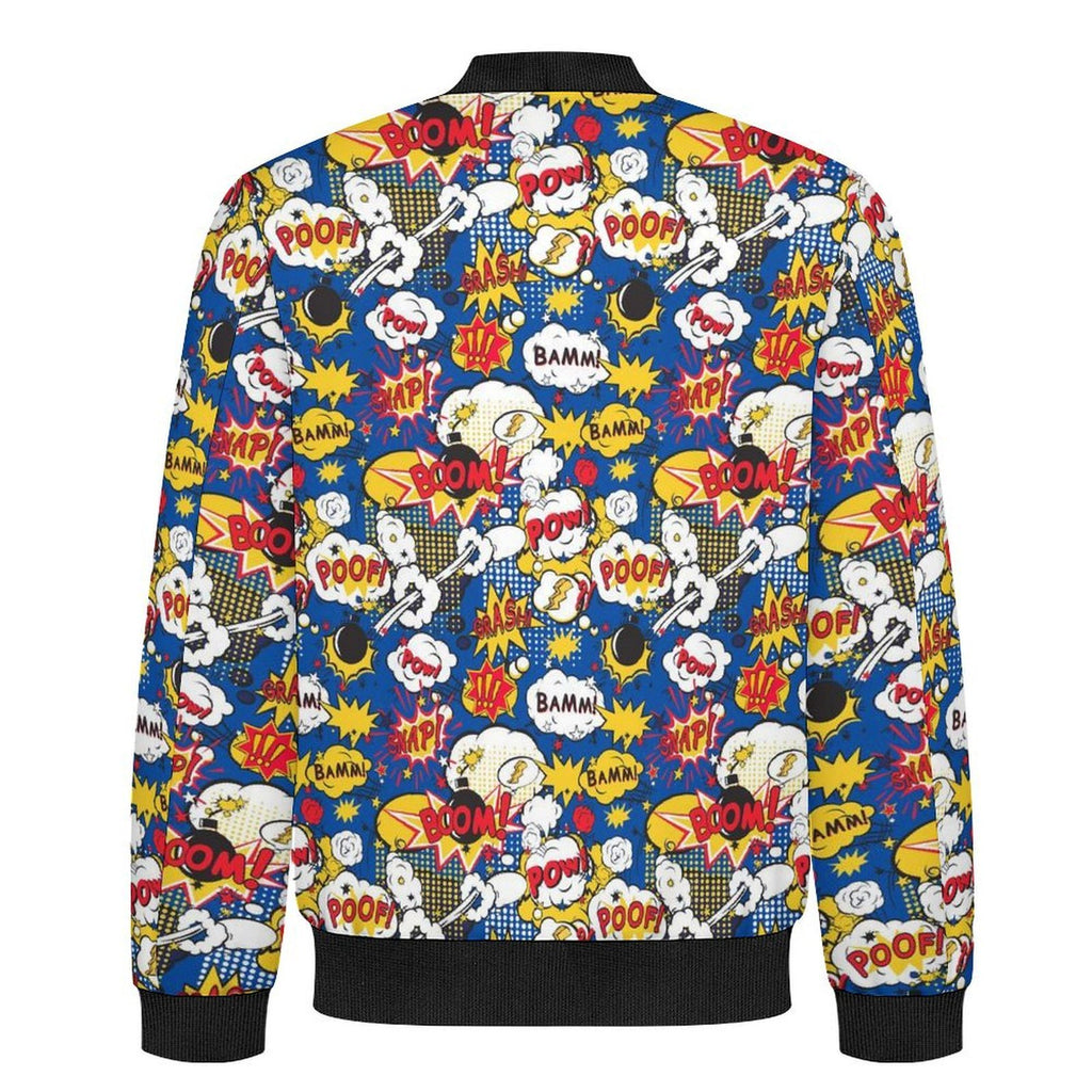 Blue Comic Book Men's Casual Zip‑Up Bomber Jacket