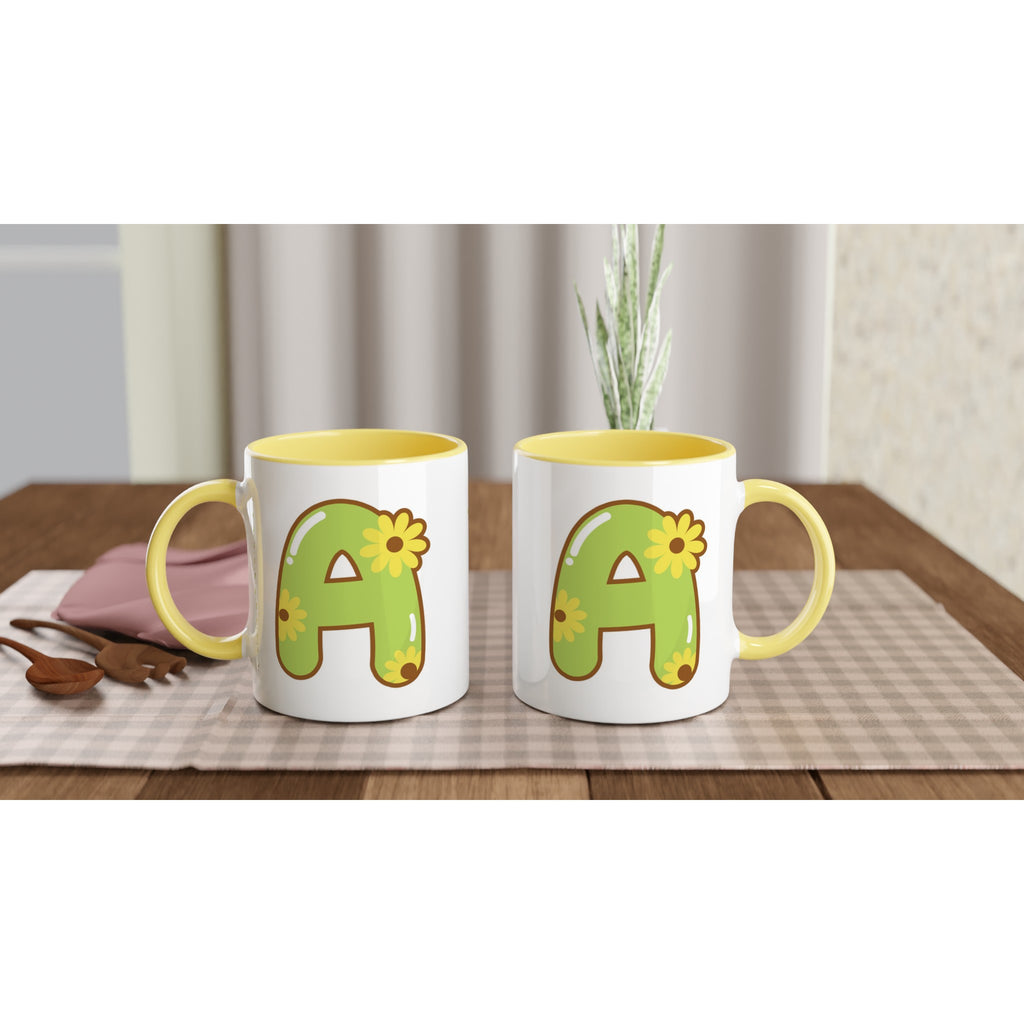Personalised Initial With Flowers White 11oz Ceramic Mug with Color Inside Personalised 11oz Mug customise Globally Fulfilled Name personalise