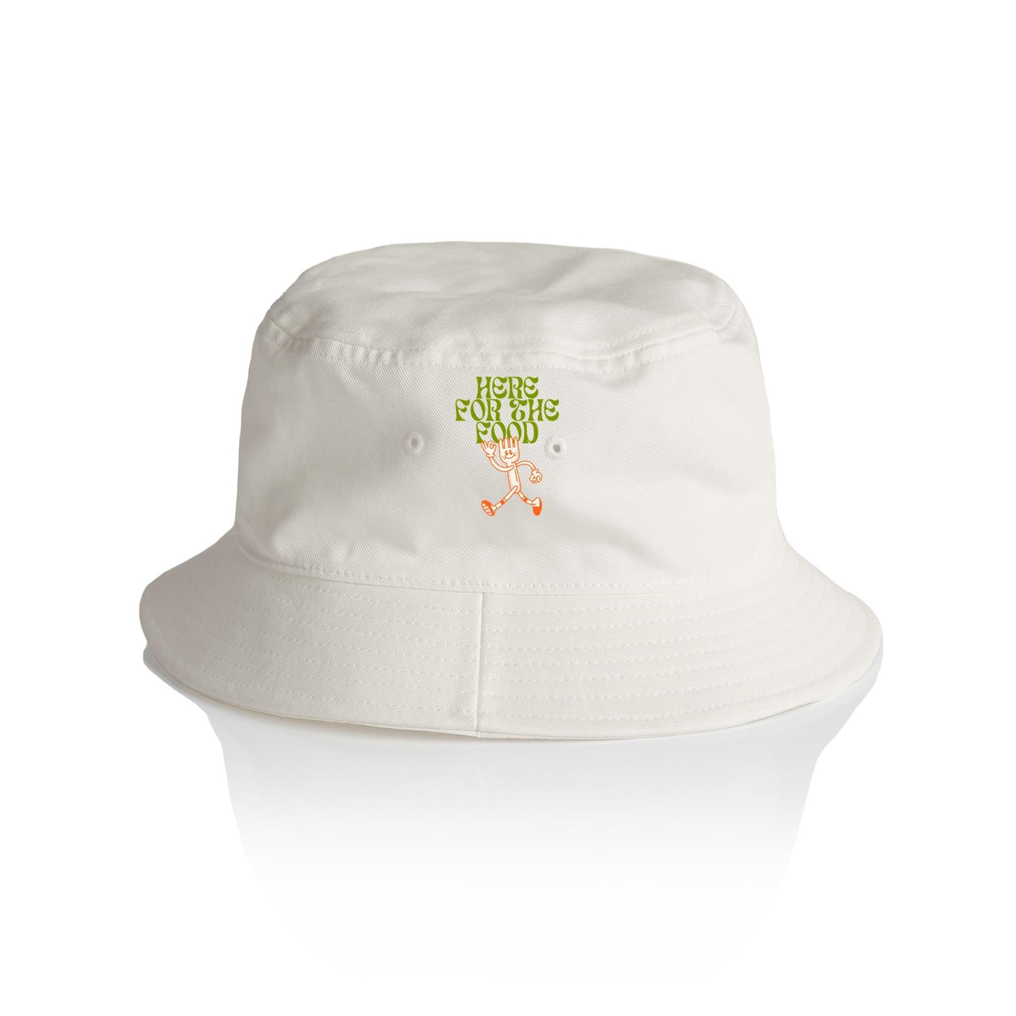 Here For The Food - AS Colour Bucket Hat Ecru One Size As Colour Bucket Hat Food Printed In Australia