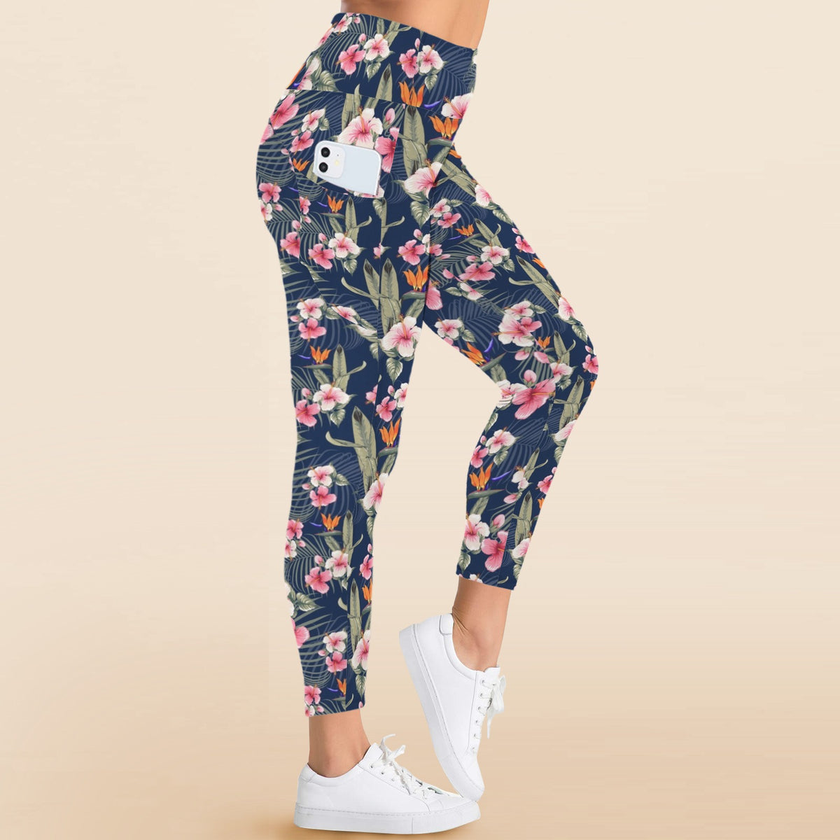 Dark Hawaiian Floral Women's High Waist Pockets Yoga Leggings
