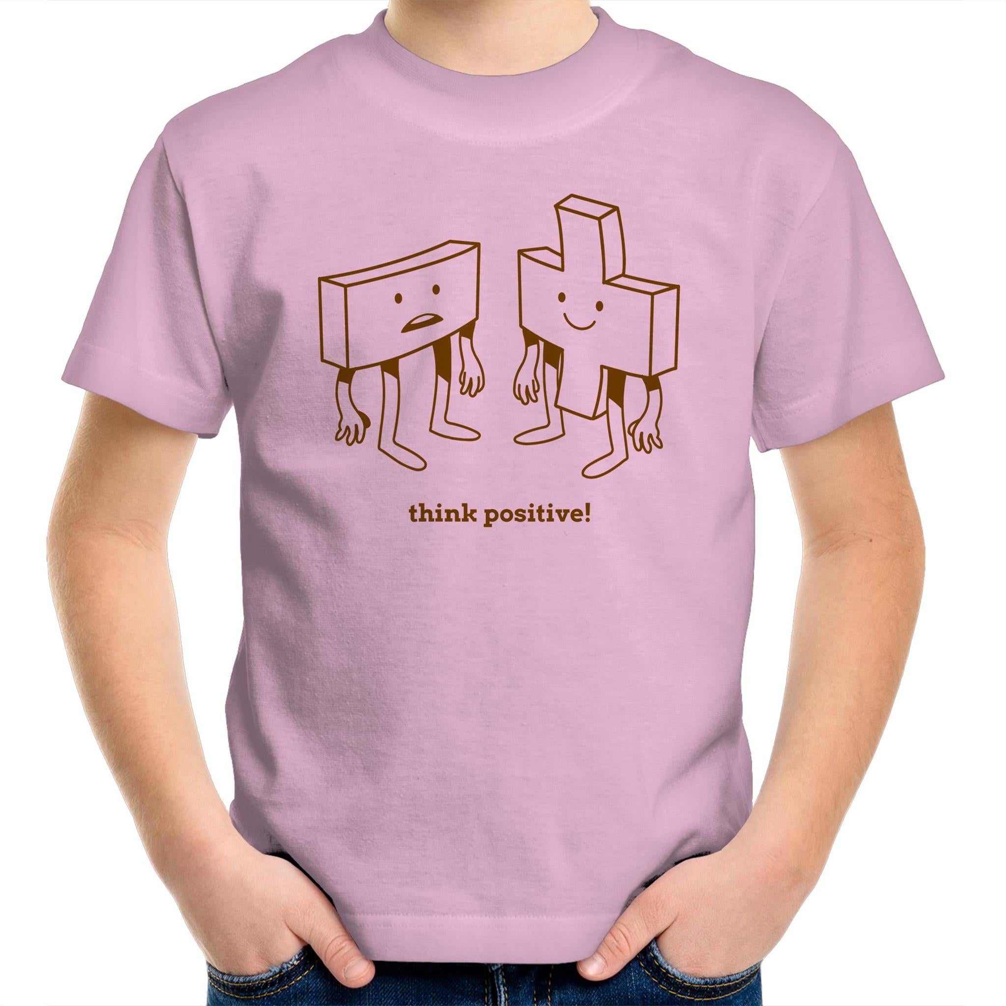 Think Positive, Maths - Kids Youth T-Shirt Pink Kids Youth T-shirt Maths Positivity Printed In Australia