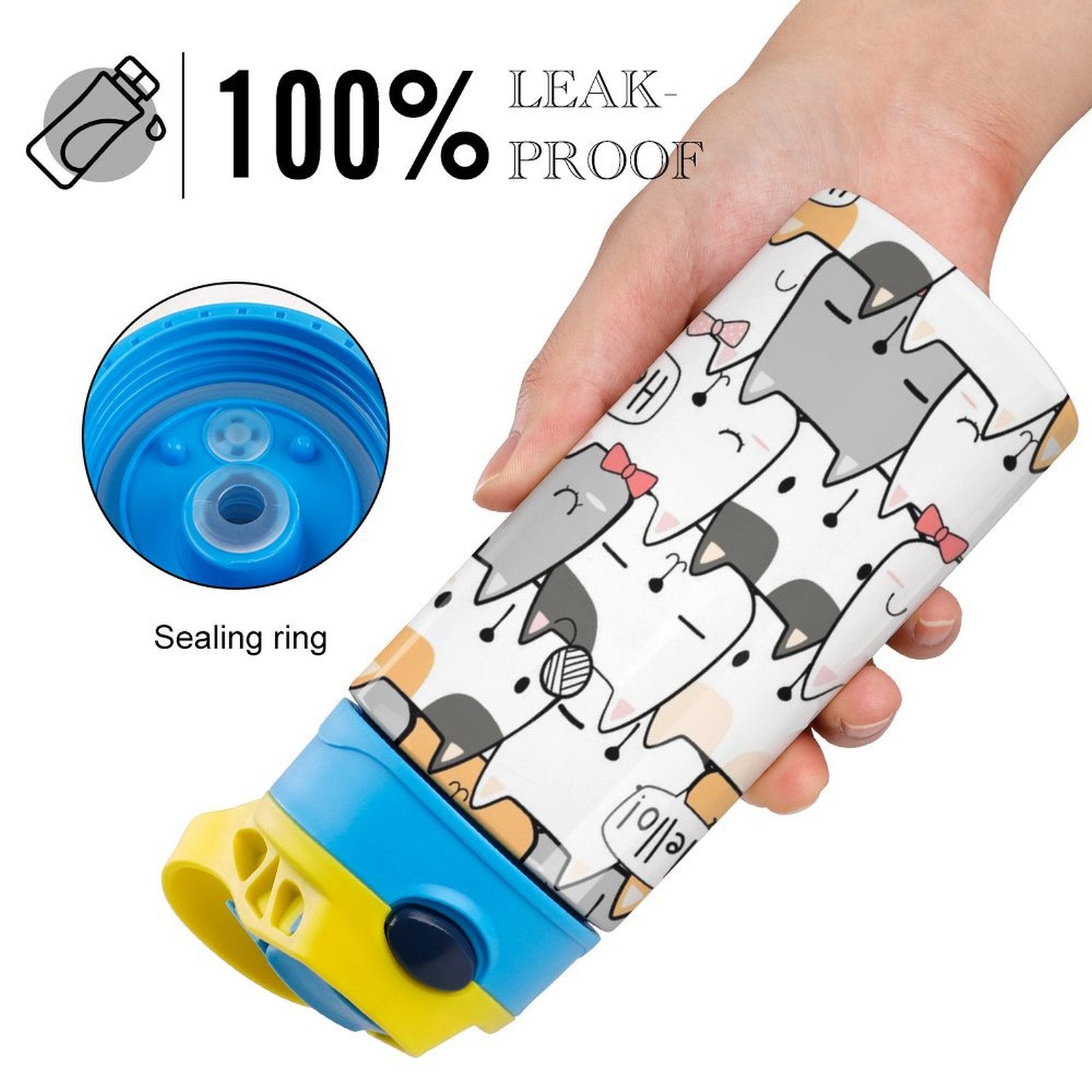 Cat Hello - Little Kids Water Bottle Little Kids Water Bottle animal Printed Offshore