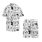 Black And White Dogs Men's Hawaiian Shirt & Shorts Set Men's Hawaiian Shirt & Shorts Set animal Printed Offshore