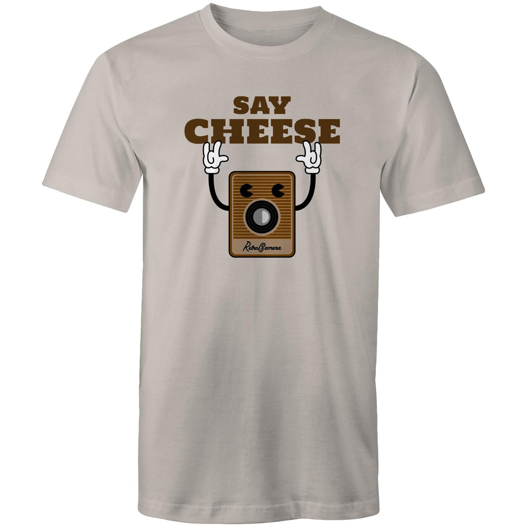 Say Cheese, Vintage Camera - Mens T-Shirt Light Grey Mens T-shirt Printed In Australia Retro