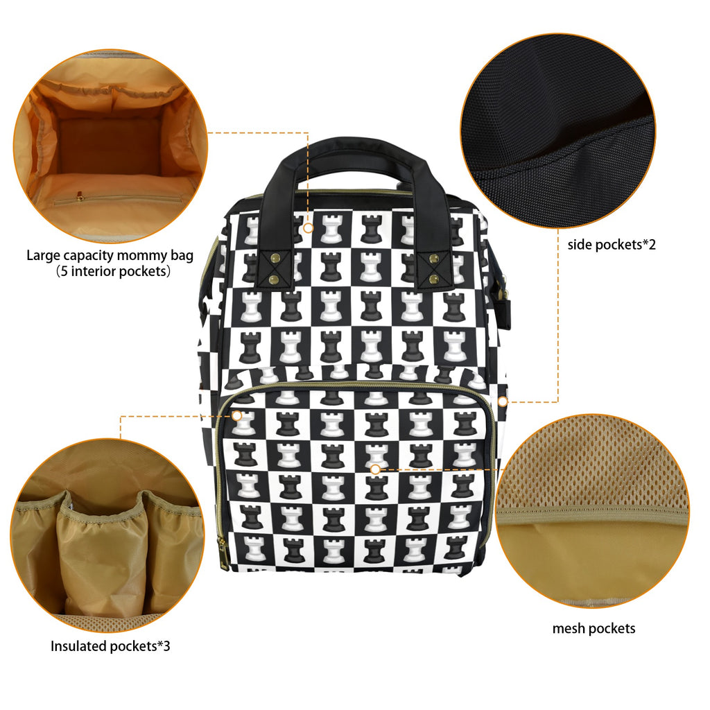 Chess Black And White - Multi-Function Backpack, Nappy / Diaper Bag