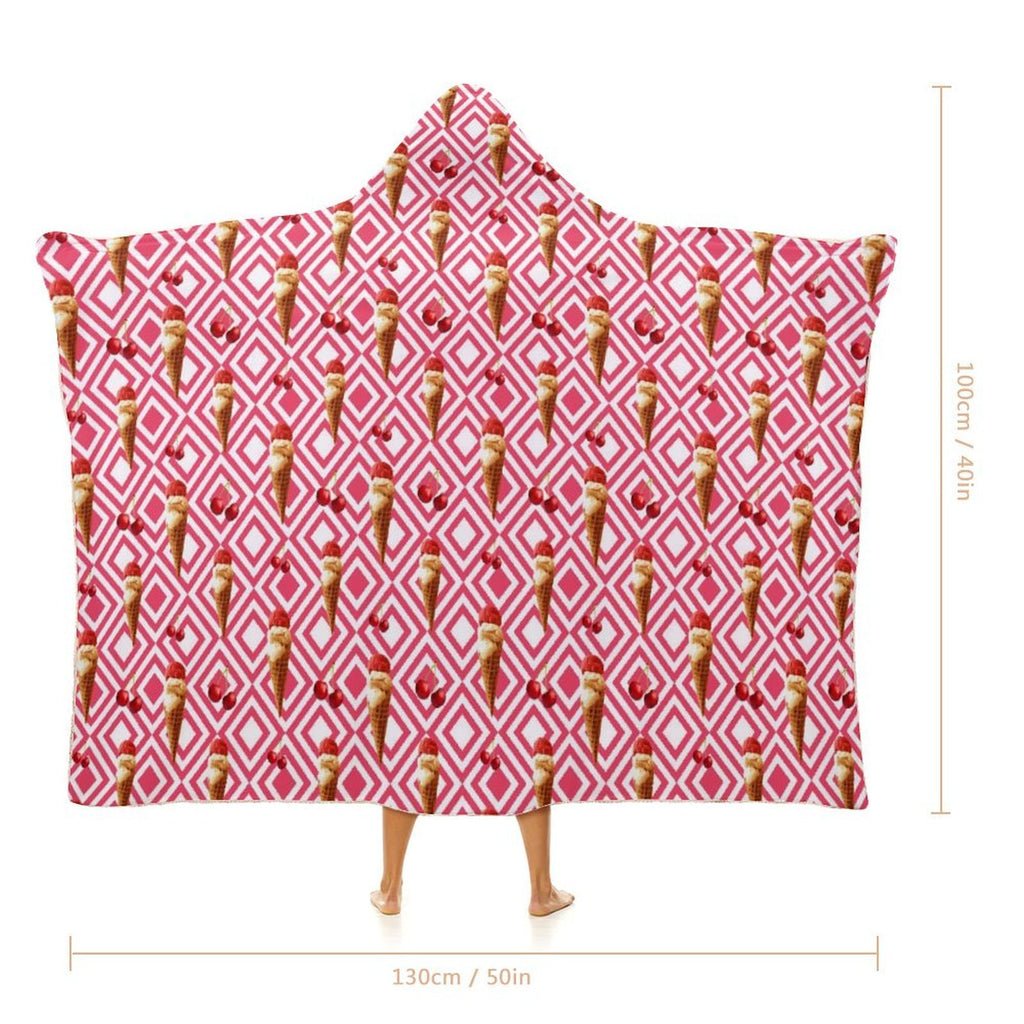 Cherry Ice Cream Kids Hooded Blanket 100cm x 130cm Kids Hooded Blanket Food Printed Offshore