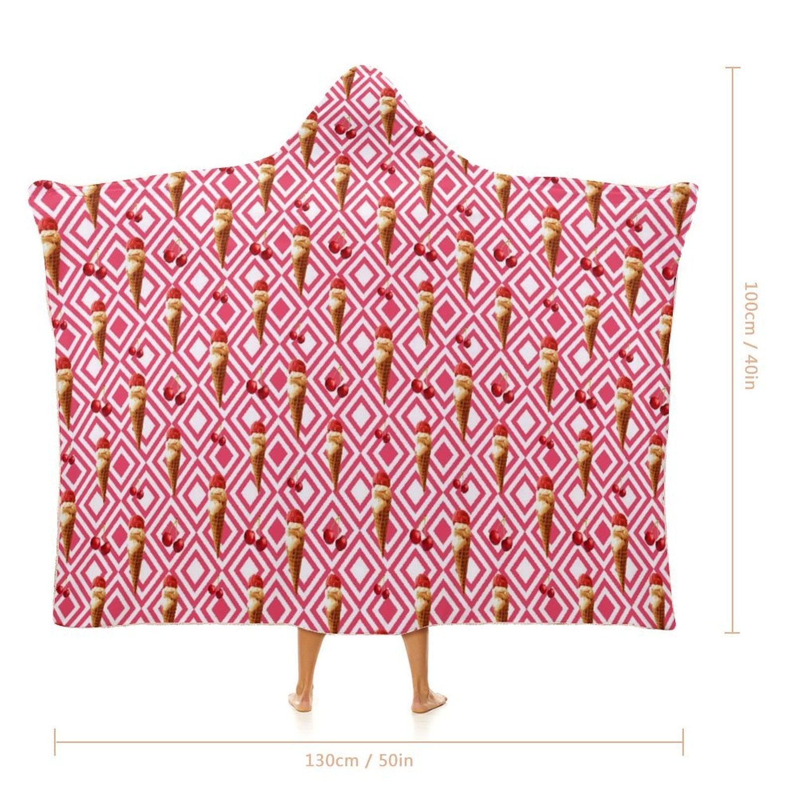 Cherry Ice Cream Kids Hooded Blanket 100cm x 130cm Kids Hooded Blanket Food Printed Offshore