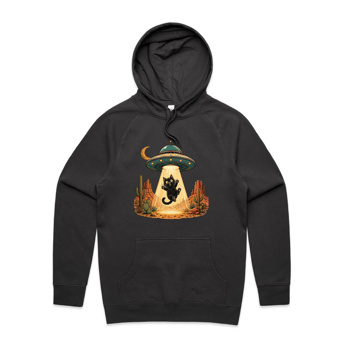 Black Cat Alien UFO Abduction Men's AS Colour Hoodie
