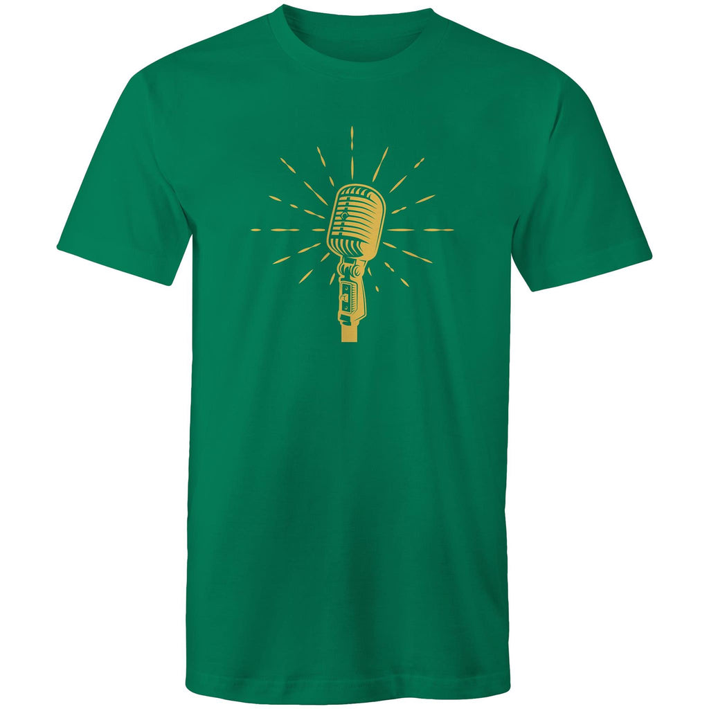 Retro Microphone - Mens T-Shirt Kelly Green Mens T-shirt Music Printed In Australia Retro