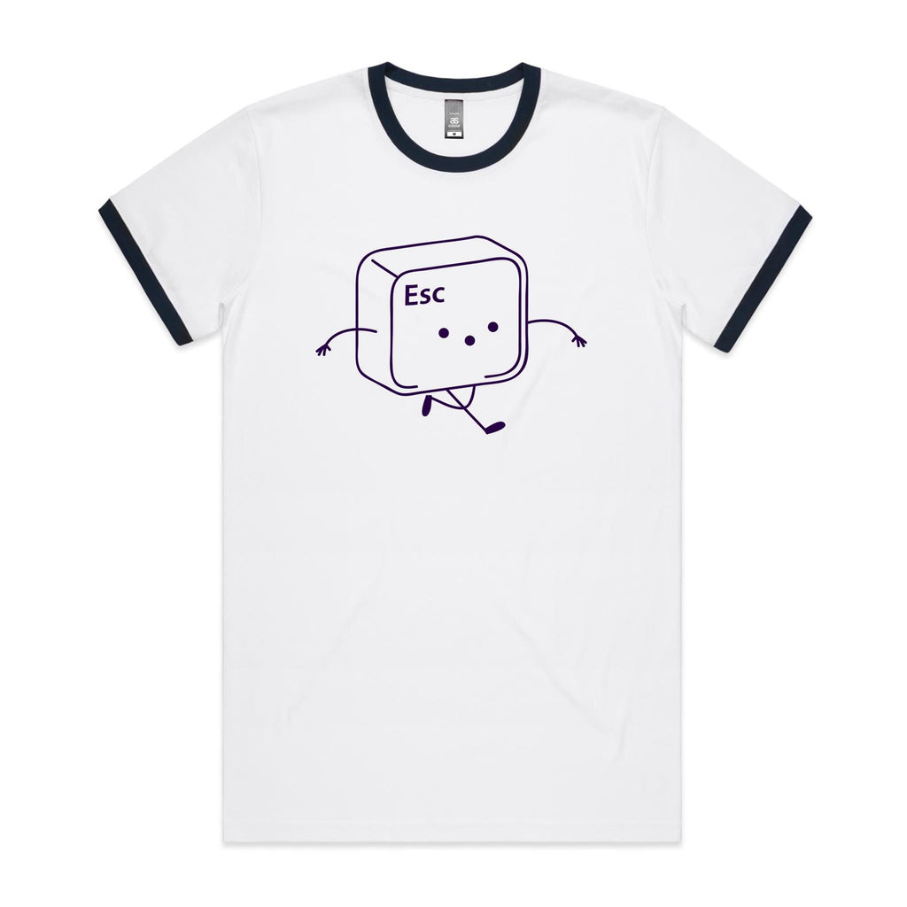 Escape Keyboard Key - Staple Ringer Tee White Navy Ringer T-Shirt Printed In Australia Tech