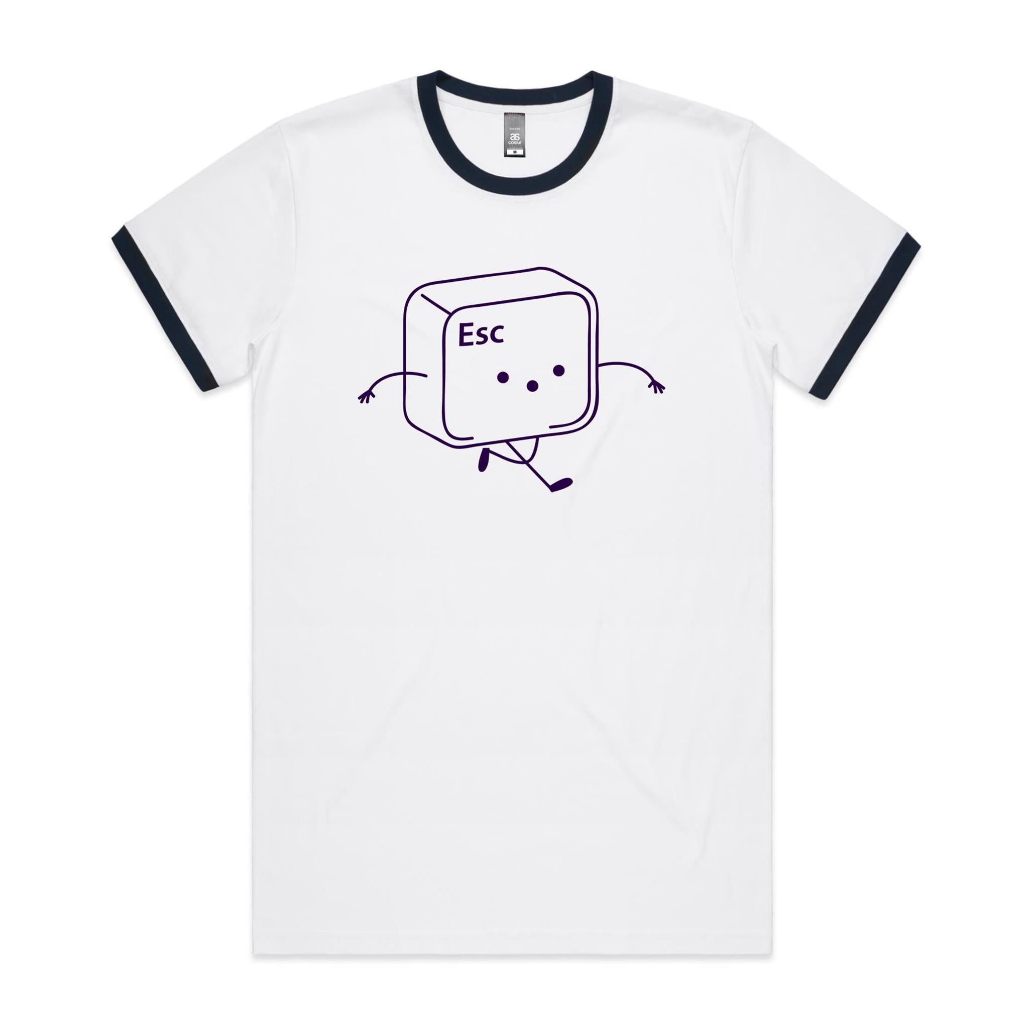 Escape Keyboard Key - Staple Ringer Tee White Navy Ringer T-Shirt Printed In Australia Tech