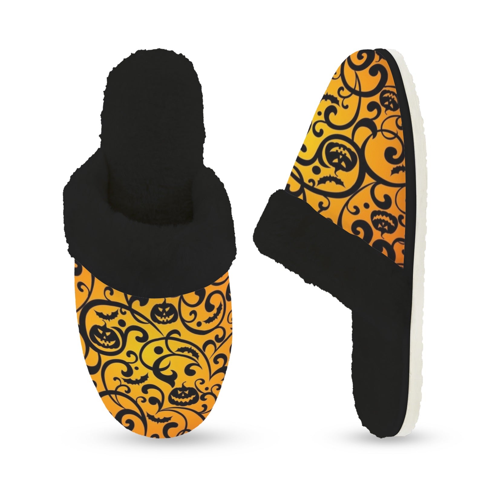 Halloween Women's Fur Trim Thick-Sole Indoor Slippers Women's Fur Trimmed Slippers Halloween Printed Offshore