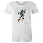 Alien Invasion, We Come In Peace - Womens T-shirt White Womens T-shirt Printed In Australia Sci Fi