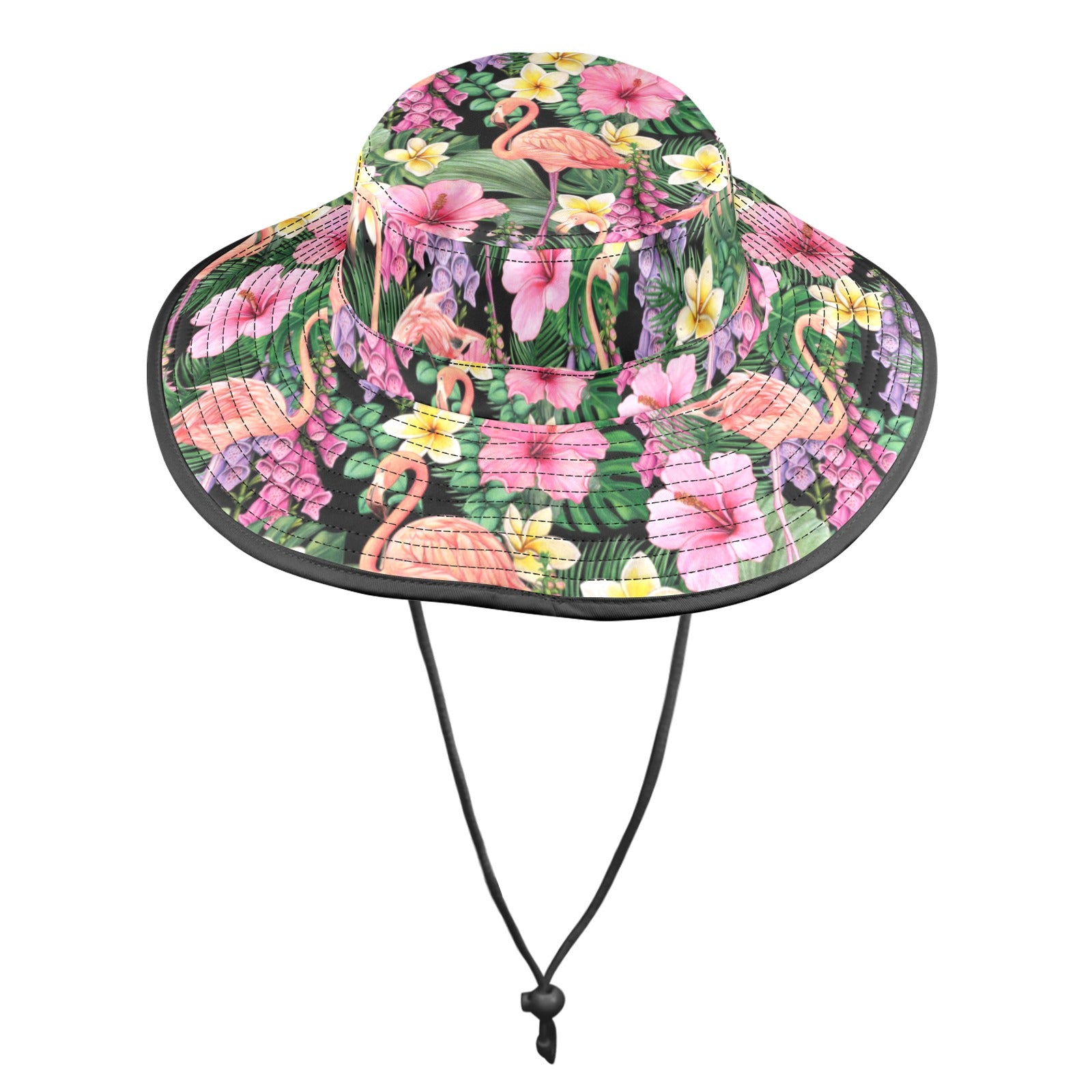 Flamingo Jungle - Wide Brim Bucket Hat Wide Brim Bucket Hat animal Plants Printed Offshore